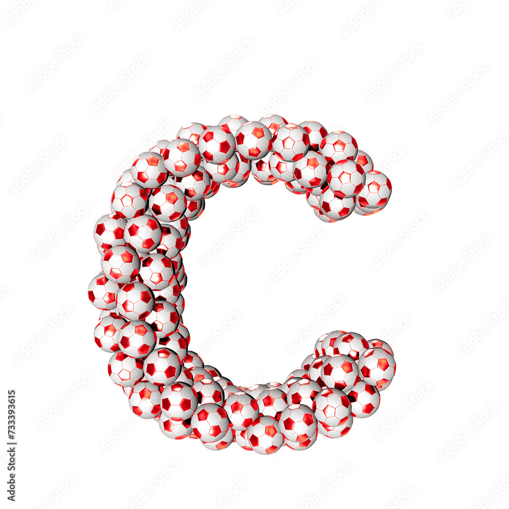 3d symbol made from red soccer balls. letter c 3d symbol made from red soccer balls. letter c