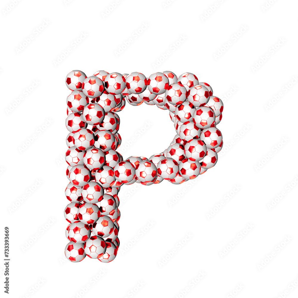 3d symbol made from red soccer balls. letter p 3d symbol made from red soccer balls. letter p