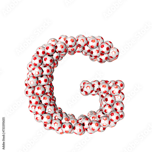 3d symbol made from red soccer balls. letter g