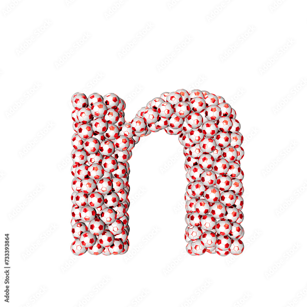 3d symbol made from red soccer balls. letter n 3d symbol made from red soccer balls. letter n