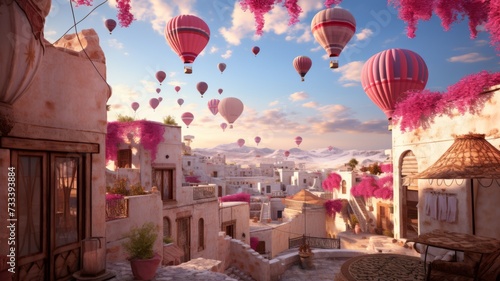 Pink hot air balloons in spring