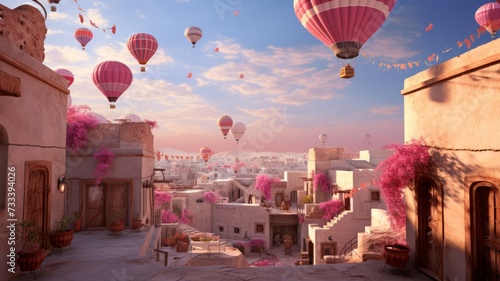 pink hot air balloons on the street