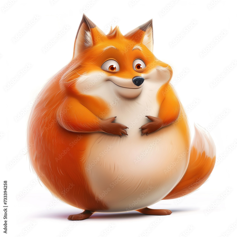 Funny overweight red fox in shape of a ball, in style of cartoon character Funny overweight red fox in shape of a ball, in style of cartoon character