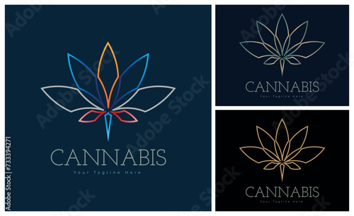 Cannabis marijuana hemp modern line logo template design for brand or company and other