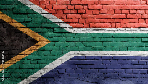 Brick wall painted with the South African flag 