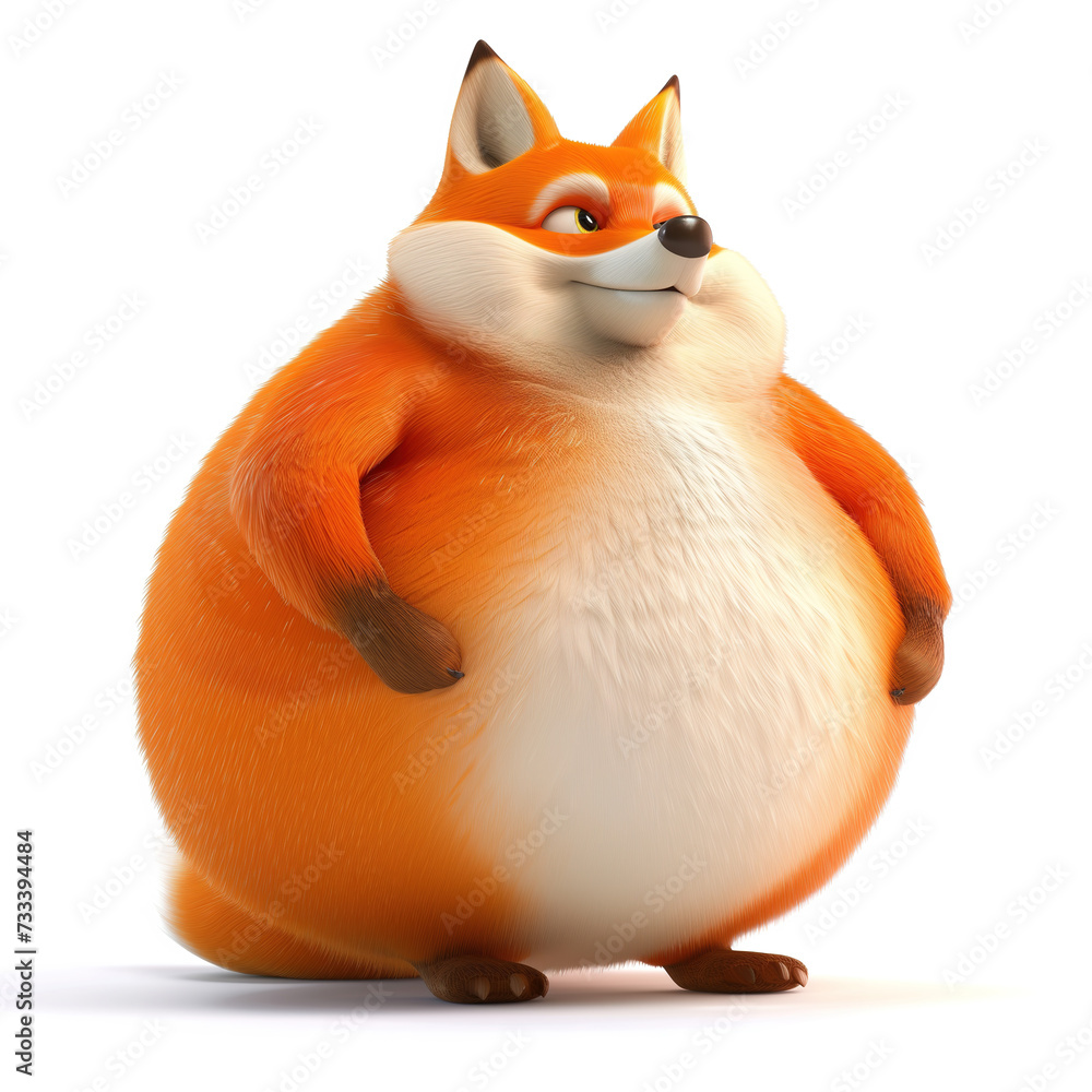 Obraz premium Funny overweight red fox in shape of a ball, in style of cartoon character