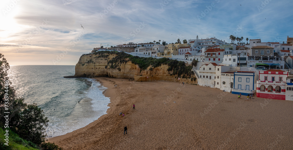Carvoeiro beach from the west side, Lagoa, Algarve, Portugal,. Historical  fishing village with gorgeous sandy beaches protected by cliffs.