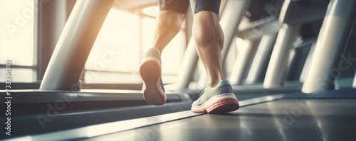 Close up of feet running on treadmill