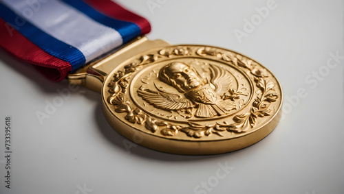 Close up of a Golden Medal on white background.