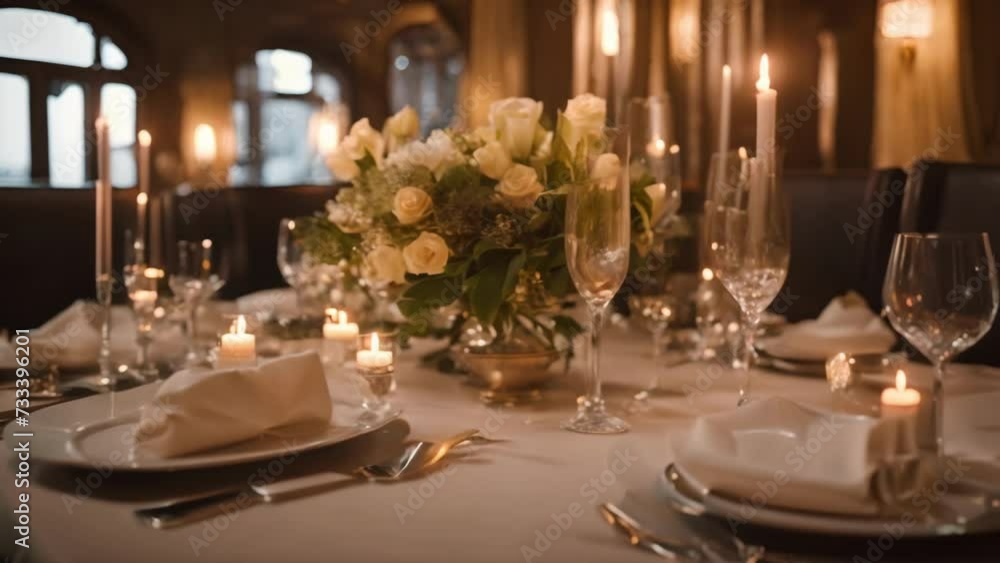 Elegant Table Set With Candles and Flowers for a Formal Dinner Elegant Table Set With Candles and Flowers for a Formal Dinner