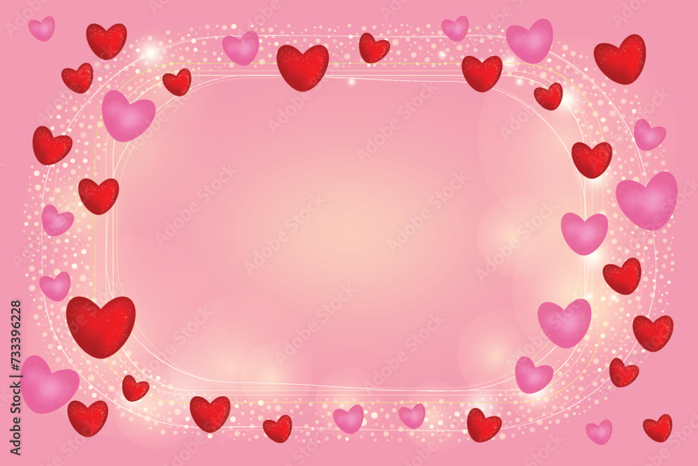 Happy greeting red pink white hearts 14 february Day all lovers Gentle design Romantic feelings Valentine's card Promotion shopping template love concept romantic pink shining background Copy space 3d