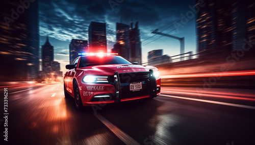 Close up photo of a police car in a big city. © Koray