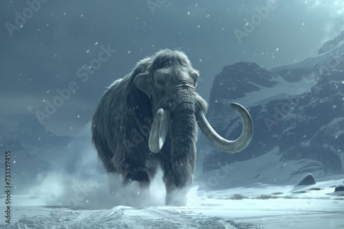 Prehistoric mammoth, an ancient giant of the ice age, symbolizing the wilderness and grandeur of prehistoric times, a majestic creature frozen in time photo