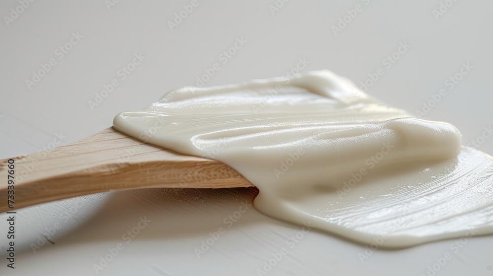 Close-up of sugar paste on a wooden spatula, highlighting the beauty and care of the depilation experience Close-up of sugar paste on a wooden spatula, highlighting the beauty and care of the depilation experience