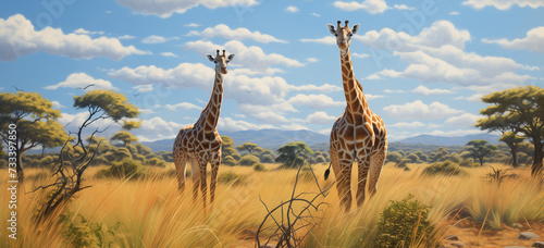 Amazing landspace of africa with giraffes 