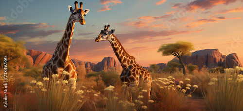 Amazing landspace of africa with giraffes  © Koray