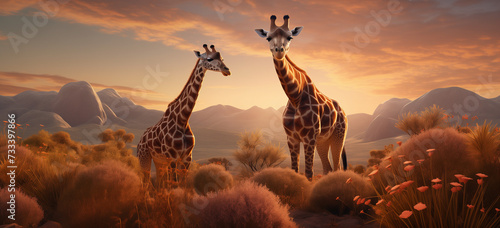 Amazing landspace of africa with giraffes  photo