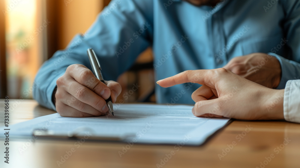 close-up of individuals at a table during a document signing process. close-up of individuals at a table during a document signing process.