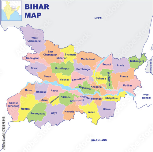 Bihar map vector illustration with white background