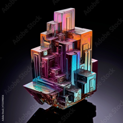 Image of a Bismuth crystal on a black background isolated