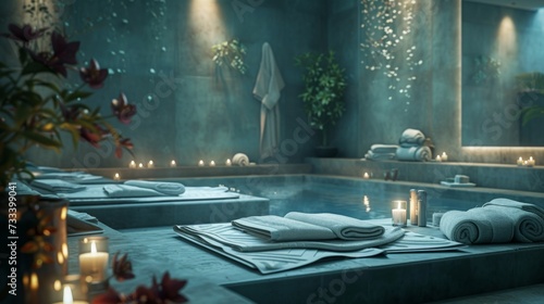 A luxurious spa retreat, with plush robes and candles creating an atmosphere of relaxation and indulgence