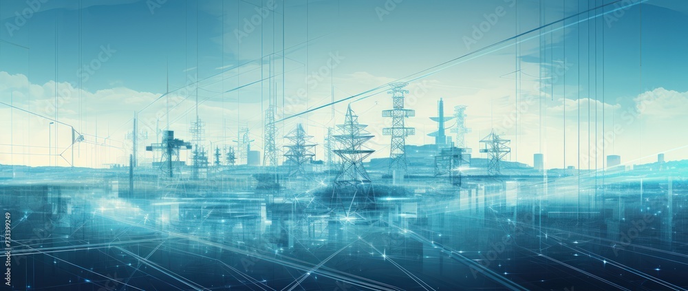 High power electricity poles in the city. Generate AI image High power electricity poles in the city. Generate AI image