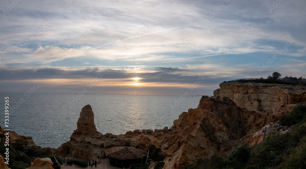 Algar seco cliffs, caves and tidal pools, Carvoeiro, Lagoa, Algarve, Portugal. Stunning limestone rock formations in the Algarve coast of Portugal