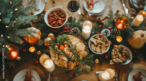 A festive holiday gathering, with friends and family gathered around a beauti...