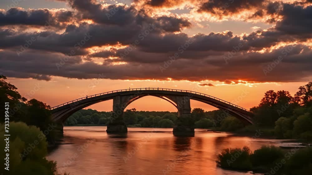 A Bridge Over a River With a Stunning Sunset Background A Bridge Over a River With a Stunning Sunset Background