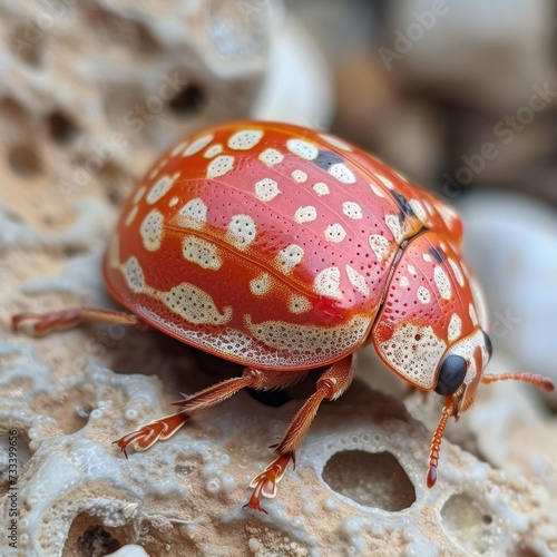 A macro shot of a ladybug's spotted shell, highlighting its miniature size an...
