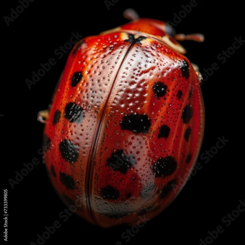 A macro shot of a ladybug's spotted shell, highlighting its miniature size an...