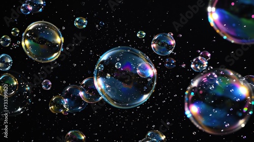  a bunch of soap bubbles floating in the air on a black background with a lot of bubbles floating in the air on top of the bottom of the soap bubbles.