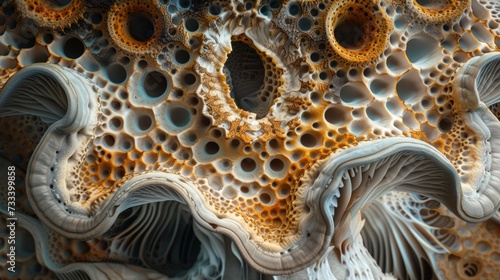 A detailed image of a mushroom's gills, displaying their intricate pattern an...