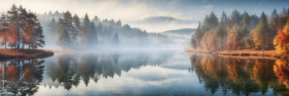 Fototapeta premium Foggy morning at the lake
