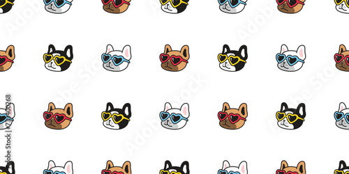 dog seamless pattern french bulldog heart sunglasses vector puppy pet doodle cartoon tile background gift wrapping paper repeat wallpaper illustration scarf isolated design