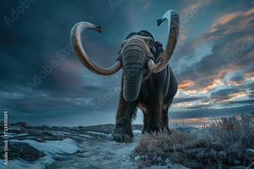 Prehistoric mammoth, an ancient giant of the ice age, symbolizing the wilderness and grandeur of prehistoric times, a majestic creature frozen in time