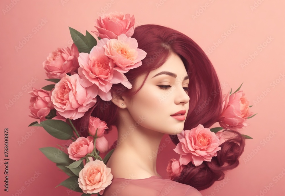 Close up portrait of an attractive young woman with Flowers, Beautiful Model Woman Face, Women's Day Concept. Close up portrait of an attractive young woman with Flowers, Beautiful Model Woman Face, Women's Day Concept.