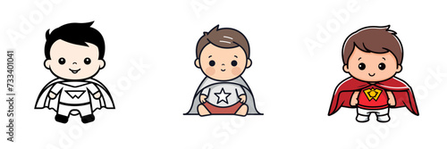 set of little child baby boy superhero vector illustration isolated transparent background, cut out or cutout t-shirt design