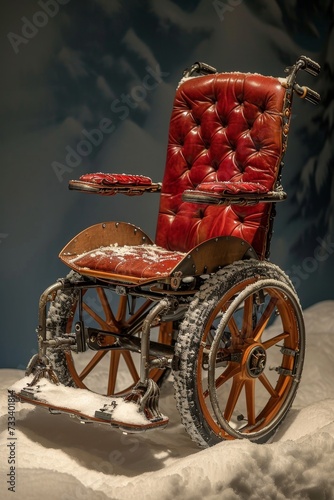 Surreal Empty Wheelchair outside in winter photo