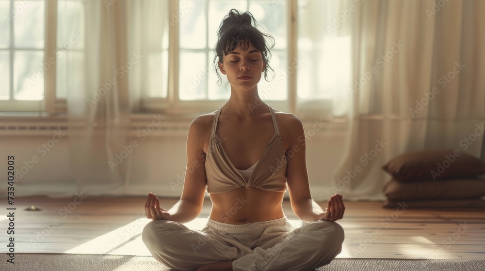 A serene yoga practitioner in a peaceful studio, embodying mindfulness and tranquility A serene yoga practitioner in a peaceful studio, embodying mindfulness and tranquility