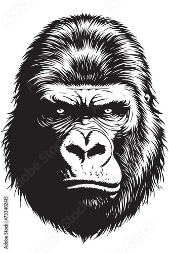 Color photo of a simple logo of a gorilla.