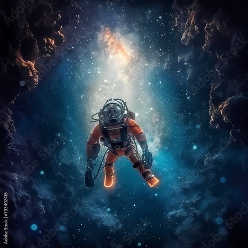 Astronaut Adrift in Cosmic Space with Distant Stars and Nebulae © RobertGabriel