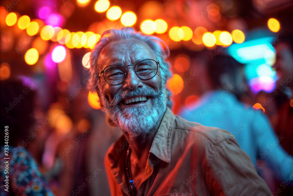 Joyful Elderly Man at Festive Event. Generative AI Joyful Elderly Man at Festive Event. Generative AI