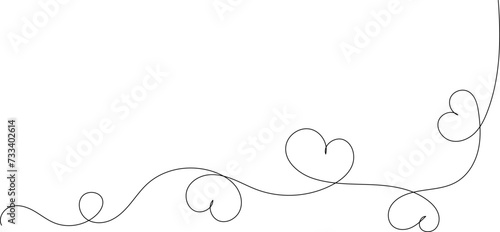 Heart Line Art Curve Doodle Illustration. One Thin Editable Line Heart Shape Symbol Icon Isolated White. Line Simple Vector Valentine Day Decoration Card Invitation Poster Print Design Heart Element