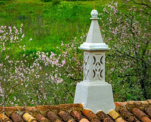 The traditional Algarvian chimneys (Chaminé Algarvia), Algarve region, Portugal. They date to the baroque era and are often wrongly associated with the moorish style. photo