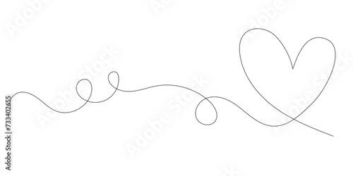 Heart Line Art Curve Doodle Illustration. One Thin Editable Line Heart Shape Symbol Icon Isolated White. Line Simple Vector Valentine Day Decoration Card Invitation Poster Print Design Heart Element