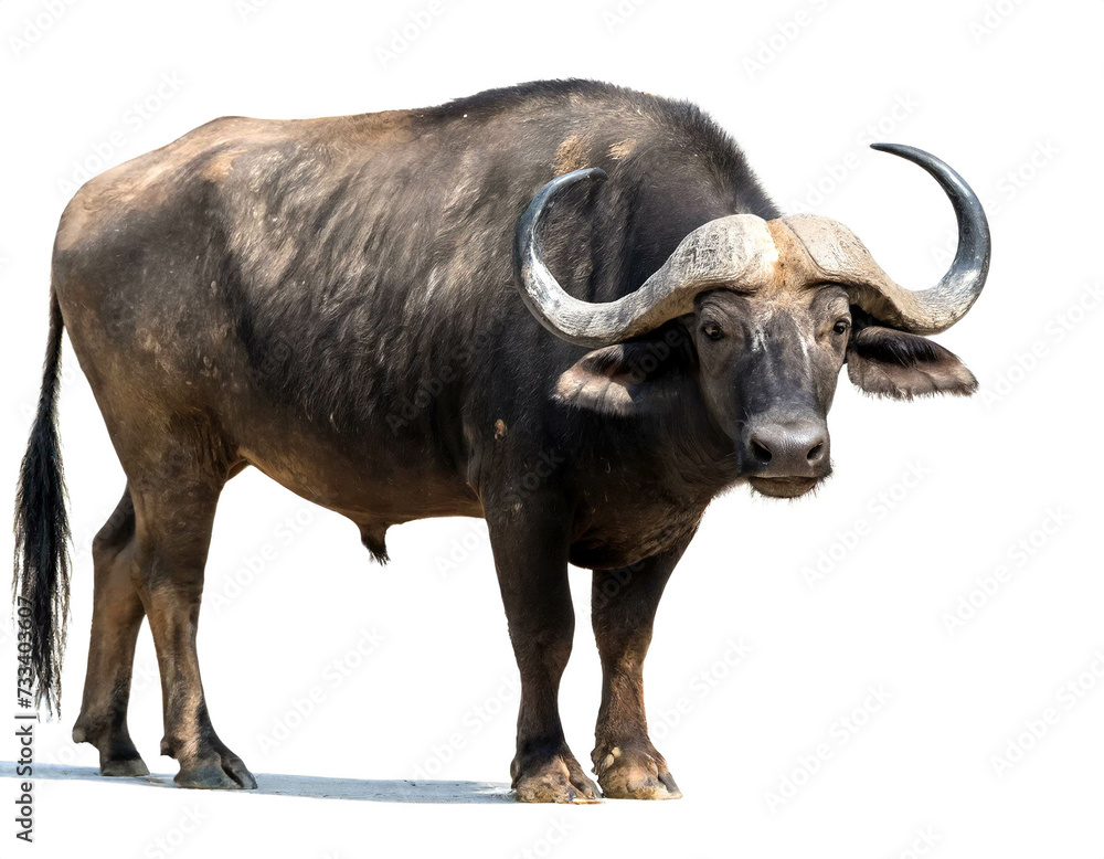 Naklejka premium Büffel stehend isoliert auf weißen Hintergrund, Freisteller
