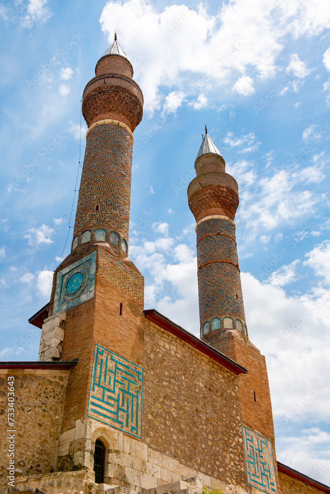 Cifte Minareli Medrese (Double Minaret Thelogical Schools). The structure is located at the city center. The structure has the biggest portal among the other theological schools in Anatolia. Sivas .