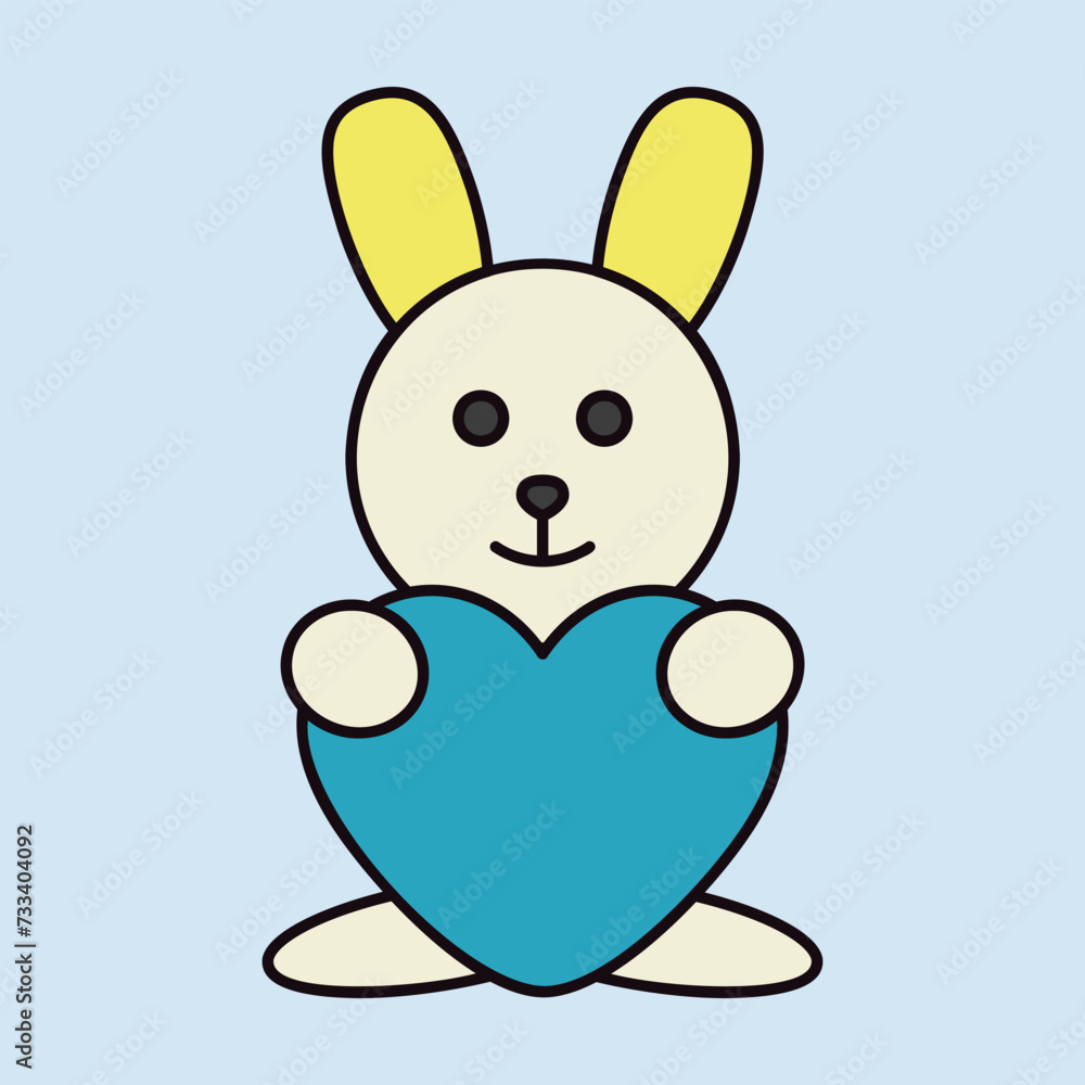 Obraz premium Cute plush rabbit with heart vector icon