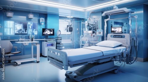 Interior of a hospital room with bed and medical equipment © Rehman